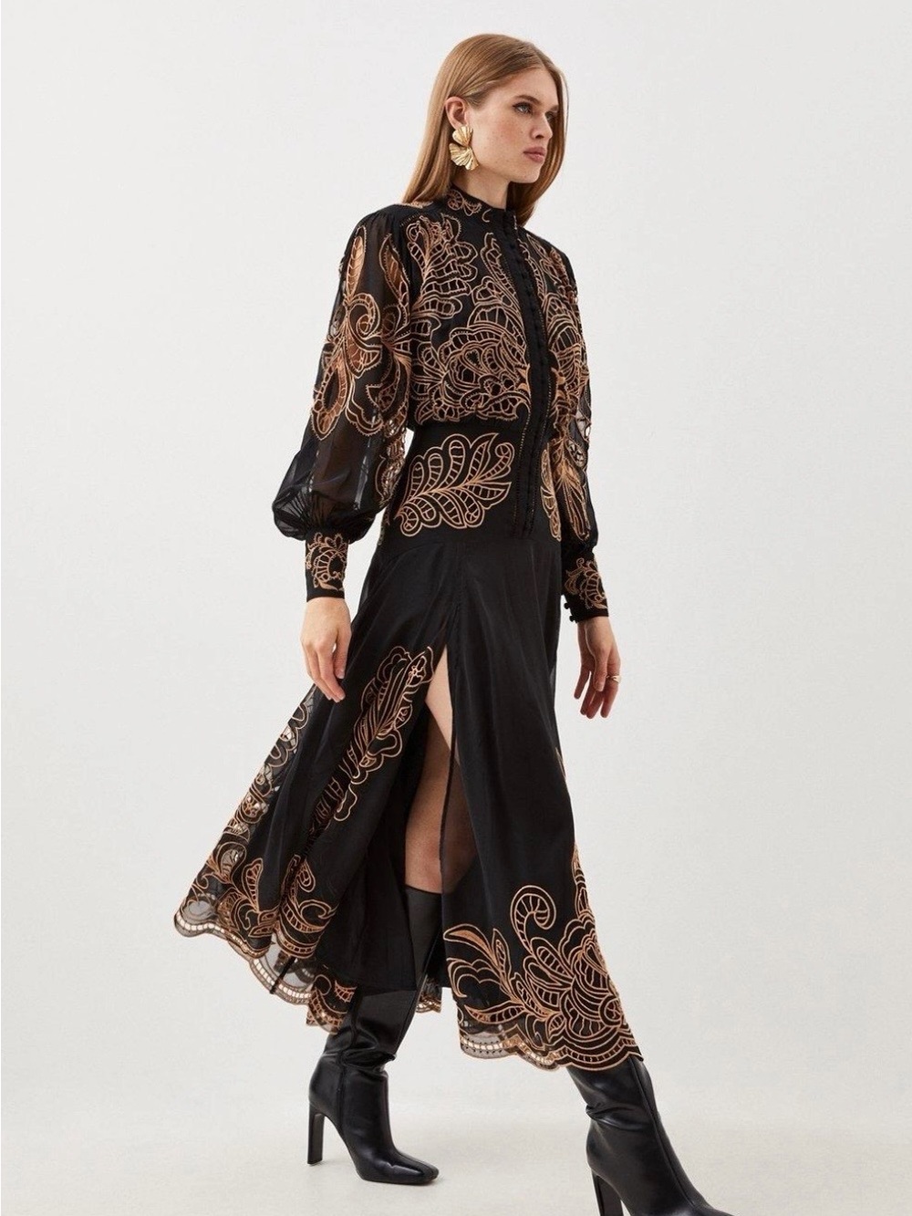 Karen Millen Cutwork Beaded Embroidered Woven Maxi Dress NWT